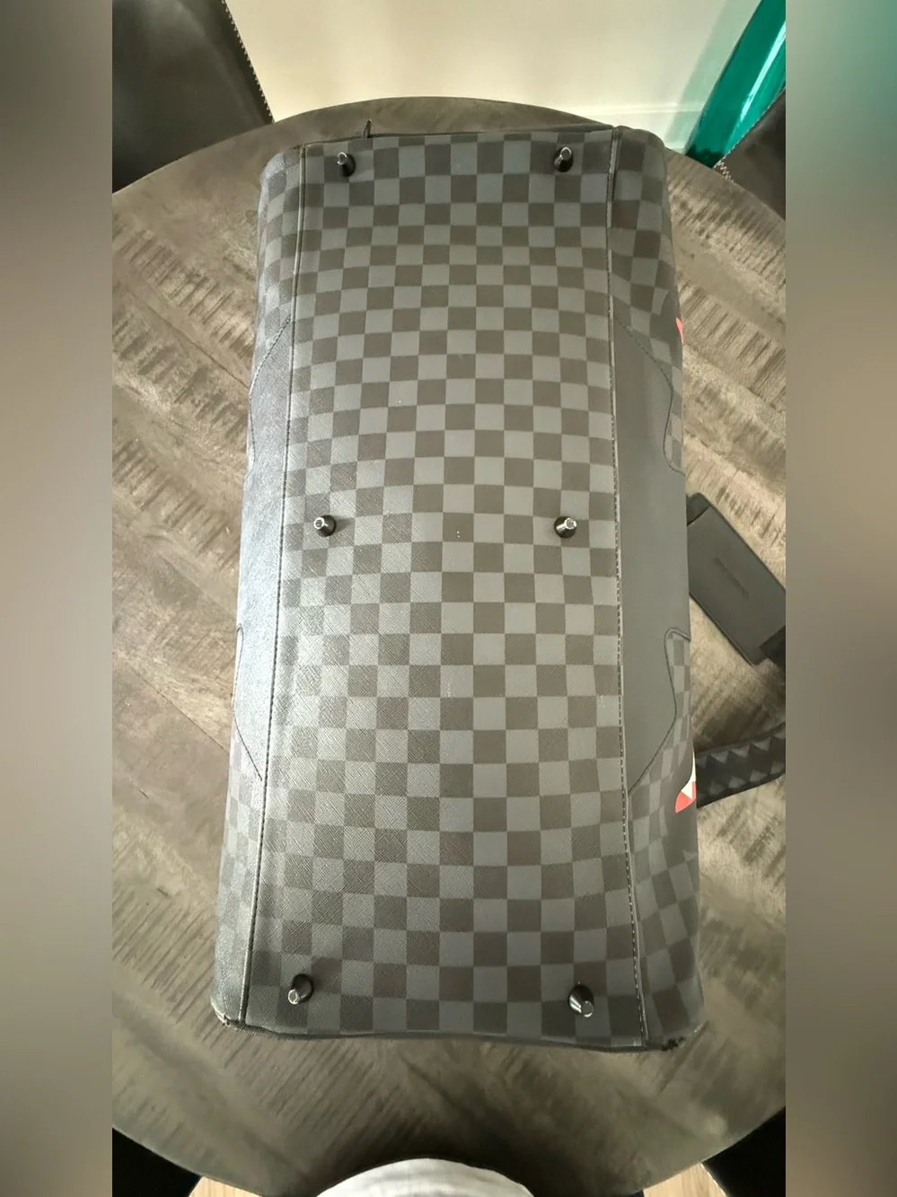 Sprayground Black & Gray Checkerboard Shark Duffel Bag